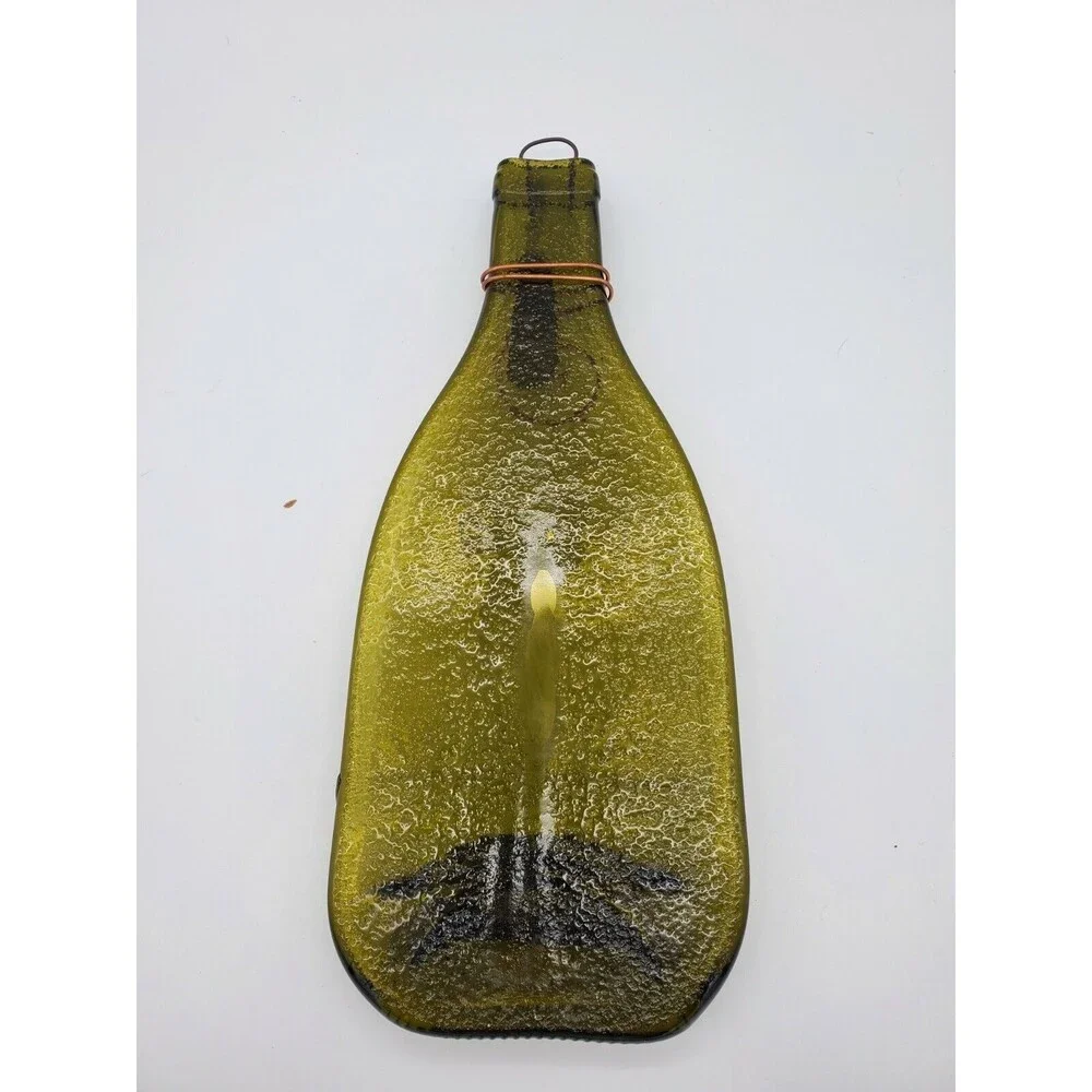Cheese Plate Green Wine Bottle Serving Dish Spoon Rest Etched Golfer Flattened